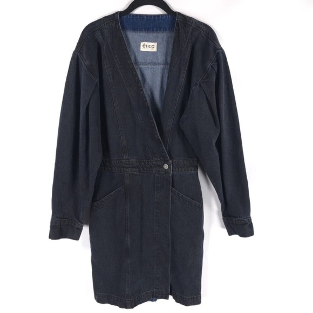 Etica Anthropologie The Mira‎ Denim Wrap Mini Dress Volume Sleeves Size SMALL